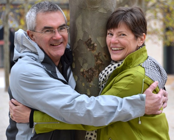 Steve and Becky - tree hugging at Lincoln Center